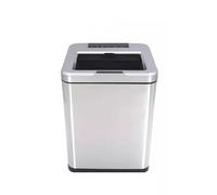 Garba Can 12L Automatic Lint Sensor Trash Can - High-Grade Recharable Wood Grain Design for Living Room, Bedroom, Kitchen - Slish Silver, Touchless Lid Household Waste Bin