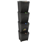 Garbage Bins 4-Pack 25L Each Stackable Grey PP Recycling 39.2x29.3x33.5cm 100L.