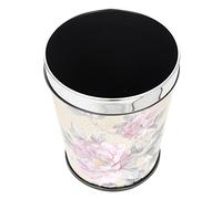 Garbage Container Basket Round Trash Can Retro Waste Basket Small Waste Paper Basket 8L Bathroom Garbage Bin Floral Dustbin for Home Office Living Room Metal