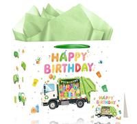 Garbage Trash Truck Birthday Decorations Gift Bags with Wrapping Paper and Greeting Card for Kids Garbage Trash Truck Theme Happy Birthday Party Baby Shower Decorations Supplies Decor Favors