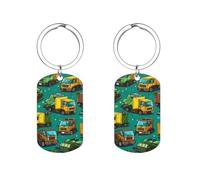Garbage Truck Busy Day Personalized Metal Key Tags with Labels Keychain Stainless Steel Key Rings Signs
