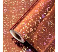 Garbendy Rose Gold Love Heart Holographic Foil Wrapping Paper Roll 17In X 32.8Ft Metallic Gift Wrap Perfect for Valentine's Day, Mother’s Day, Wedding, Anniversaries, Bridal Shower