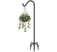 Garbuildman 60 Inch Tall Shepherd Hooks with 5-Forked Base, Adjustable Heavy Duty Bird Feeder Pole Stand Hanger for Outdoor, Shiny Black, 1 Pack