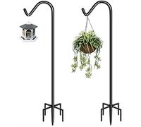 Garbuildman 76 Inch Tall Shepherd Hooks with 5-Forked Base, Adjustable Heavy Duty Bird Feeder Pole Stand Hanger for Outdoor, Shiny Black, 2 Pack