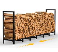 Garbuildman 8ft Heavy-Duty Outdoor Log Store, Firewood Rack with 14 Legs & Adjustable Stacking, Rust-Resistant Fire Wood Storage for Garden, Shed, Black