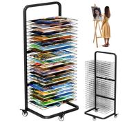 Garbuildman Heavy-Duty Art Drying Rack for Paintings, Metal Drying Stand with 25 Removable Shelves, Mobile Canvas Storage Rack with Lockable Wheels for Classrooms Art Studios, Black