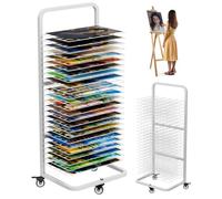 Garbuildman Heavy-Duty Art Drying Rack for Paintings, Metal Drying Stand with 25 Removable Shelves, Mobile Canvas Storage Rack with Lockable Wheels for Classrooms Art Studios, White