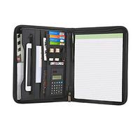 Garcent Zippered Padfolio with Calculator, Black PU Leather Portfolio Organizer, Professional Interview Resume Business for Men Women, Interior 10.1 Inch Table Sleeve