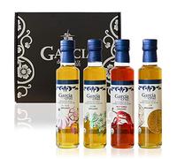 GARCÍA DE LA CRUZ - Organic Extra Virgin Olive Oil, Gift Set, Aromatised Oil, Garlic, Basil, Chilli and Lemon, Sourced in Spain, Montes de Toledo, Glass Bottles, Pack 4-250 ml