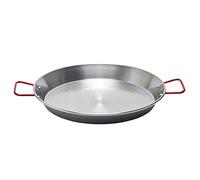 Garcima La Ideal 10036 Polished Steel Paella Pan 36cm, Silver/Red | Authentic model 10036 cookware offers rapid, even heat distribution for commercial catering and stovetop use.
