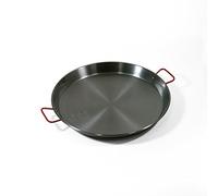 Garcima La Ideal 10050 Polished Steel Paella Pan 50cm, Silver/Red | Traditional Spanish design includes dual red handles for safe stovetop to table serving. Ideal for catering use.