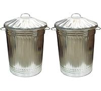GARD N TOOL 2 x Large 90L Litre Galvanised Steel Metal Bin With Lid Ideal for Animal Feed/Storage/Rubbish/Dustbin