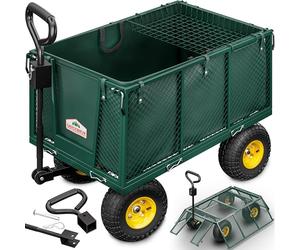 GARDEBRUK® 230L Heavy Duty Garden Trolley Cart, 550kg Load Capacity, Green | Foldable Gardening Trolley, Removable Tarpaulin, Transport Garden Furniture Garden Tools Camping Essentials Beach Essentials