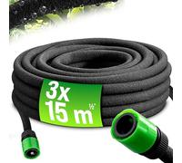 GARDEBRUK 3 Pack 15m Garden Irrigation Soaker Hose | 1/2 inch 12mm Inner Diameter Pearl Hose | T-Connector Included | Above & Underground Use