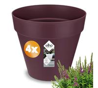 Gardebruk® 4x Round Flower Pots | Sustainable Recycled Plastic | Planter Box Plant Pot with Overflow Pipes | Frostproof | Suitable for Indoor or Outdoor Use | 25x22cm | Matt Mulberry