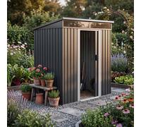 Gardebruk 6X4Ft Metal Garden Shed With Foundation 200X125X180Cm Anthracite, Pent Roof, 2 Windows, Sliding Door