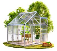 Gardebruk 6X6Ft 'sunlight' Polycarbonate Greenhouse, 3.6M², Aluminium Frame, 190X190X195Cm, Slide Door & Window