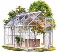 Gardebruk 6X8Ft 'sunlight' Polycarbonate Greenhouse, Aluminium Frame, 250X190X195Cm, Slide Door & 2 Windows