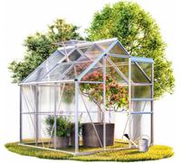 Gardebruk 6X8Ft 'sunlight' Polycarbonate Greenhouse With Foundation, Aluminium Frame, 190X190X195Cm, Slide Door & Window