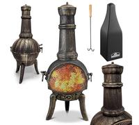 GARDEBRUK® Cast Iron Patio Heater with Fire Guard, Fire Poker and Protective Cover | Compatible with Kindling Wood & Fire Lighters | Premium Fire Pit Chiminea Camping Stove | 28kg, 112cm | Black