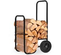 GARDEBRUK® Firewood Trolley Large | 105x56x45cm 80kg Capacity | Rolling Wood Cart Log Carrier Transport Storage Truck for Log Burner Stove Fireplace Chiminea | Indoor Outdoor Steel Black