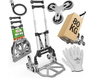 GARDEBRUK® Foldable Stair Climber with Heavy Duty Steel Frame | Adjustable Height | Load up to 80 kg | Transport Moving Boxes, Bubble Wrap, A4 Paper, Blue Roll | Puncture-Proof PP Tyres