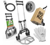 GARDEBRUK® Foldable Trolley with Heavy Duty Steel Frame | Adjustable Height | Load up to 80 kg | Transport Moving Boxes, A4 Paper, Blue Roll | Wardrobe, Washing Machine | Puncture-Proof PP Tyres