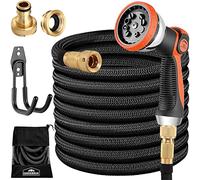 GARDEBRUK® Garden Hose Pipe | 22m Gardening Flexi Hose | Latex Core | Solid Brass Connections ¼' ¾ 'Inch Adapter | Includes Bag & Wall Mount Bracket | 8-Way Adjustable Spray Gun | Black