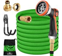 GARDEBRUK® Garden Hose Pipe | 30m Gardening Flexi Hose | Latex Core | Solid Brass Connections ¼' ¾ 'Inch Adapter | Includes Bag & Wall Mount Bracket | 8-Way Adjustable Spray Gun | Green