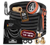 GARDEBRUK® Garden Hose Pipe | Expandable Garden Hose Flexible Hosepipe with Hose Pipe Spray Gun & Connector for Jet Wash, Car Cleaning, Pressure Washers, Patio Cleaner & Garden Tools | 7.5m | Black