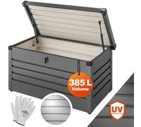 Gardebruk® Outdoor Storage Box | 385L | Gas Lift | Metal Garden Tool Box with Lid | 120x62x63cm | Lockable Toy Storage Box | Waterproof | Includes 2 Keys | Anthracite Finish