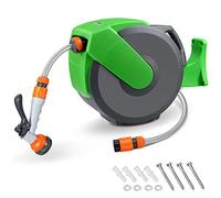 GARDEBRUK® Retractable Wall Mounted Hose Reel, 20m Hose Pipe Reel | Automatic Rewind Garden Hose Pipe With 7-Way Spray Nozzle & 2m Lead Hose, 180° Swivel Water Hose for Gardening