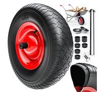 Gardebruk® Replacement Wheelbarrow Wheel | 15' With Pneumatic Tyre | 2 Fabric Inserts | 4.80/4.00-8 | 390mm Diameter 95mm Wide | 200kg Capacity | Spare Tyre | Red Black