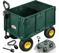 Gardebruk® XL Heavy Duty Metal 4 Wheel Garden Trolley with Pull Handle | 550kg Load Foldable Wagon With Removable Tarpaulin | Gardening Equipment Transport Handcart Beach Shopping | Green