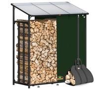 Gardebruk® XXL Outdoor Steel Firewood Rack with Polycarbonate Roof & Cover | Garden Log Store Fire Wood Stack Shed Shelter Storage Stacking Aid Shelf | Including Carrying Bag | Black