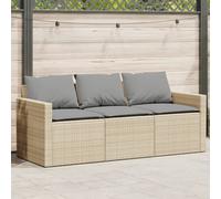 Garden 3-Seater Sofa Beige PE Rattan with Light Grey Cushions 177x70x68cm frame
