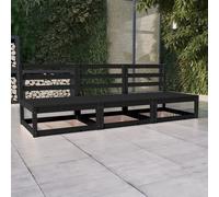 Garden 3-Seater Sofa Black Solid Pinewood 70x70x67 cm with Cushions Modular Set