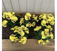 Garden 365 Artificial Pansy Flowers - Fake Plants for Outdoor or Indoor Use - Faux Flower Decorations with Fade Resistant Colour - POTS NOT INCLUDED (5 Pack - Yellow)