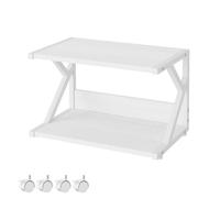 Garden 4 you 2 Tier Desktop Printer Stand,Under Desk Printer Trolley, Multi-Purpose Printer Cart Organizer,Wooden Storage Shelf with 4 Wheels for Folders,Books,for Fax Machine,Home Office (White)