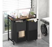 Garden 4 you Laundry Basket 2 Compartments, Double Laundry Hamper,Laundry Sorter with Shelf and 2 Pull-Out Removable Bags, Laundry Bin,Large Washing Basket for Laundry Room, Bedroom, Bathroom,Black
