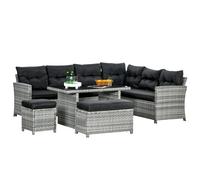 Outsunny 5 PCs Rattan Garden Furniture Set with Stools, Table, Cushion, Grey