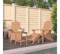 Garden Adirondack Chairs with Footstool & Table HDPE Brown