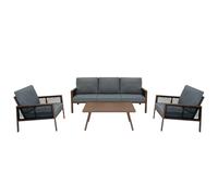 MonsterShop Garden Aluminium 5 Seat Furniture Sofa Set Rattan Alternative Wood Effect 4 Piece