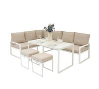 MonsterShop Garden Aluminium Furniture Set White Rattan Alternative 7 Seater Outdoor