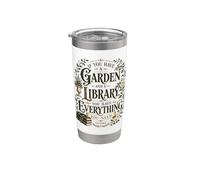 Garden and Library Cicero Quote Vintage Botanical Design Stainless Steel Insulated Tumbler
