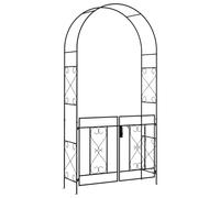 Garden Arch Double Gate Black Steel 114x36x232cm Heart Scroll Arbors with Latch