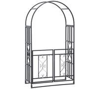Garden Arch Double Gate Dark Grey Steel 114x50x206cm Rustic Arbor with Arch Gate