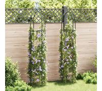 Garden Arch Tower Dark Green Iron 38x190cm Climbing Plant Trellis 2pc Heavy Duty