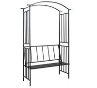 vidaXL Garden Arch with Bench Black Iron Outdoor Patio Backyard Porch Trellis
