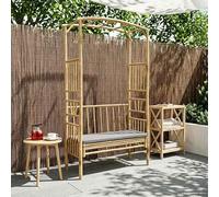 Garden Arch with Bench, Dark Grey, Bamboo, 115 x 50 x 205 cm, Freestanding with Trellis, Pergola and Privacy Screen for Garden, Patio, Balcony, Arbor, Roses, Clematis, Grapevine